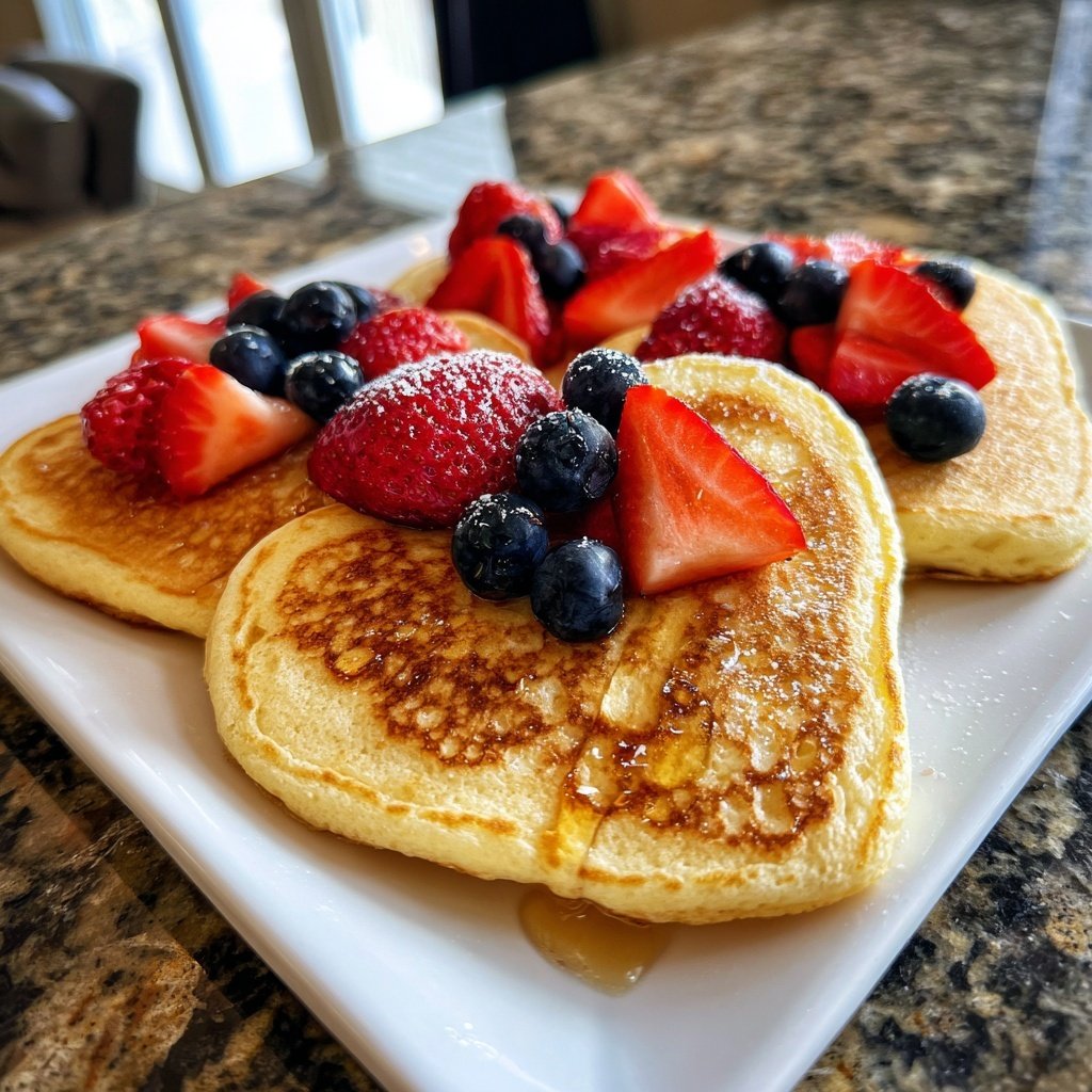 Heart-Shaped Pancakes with Berries