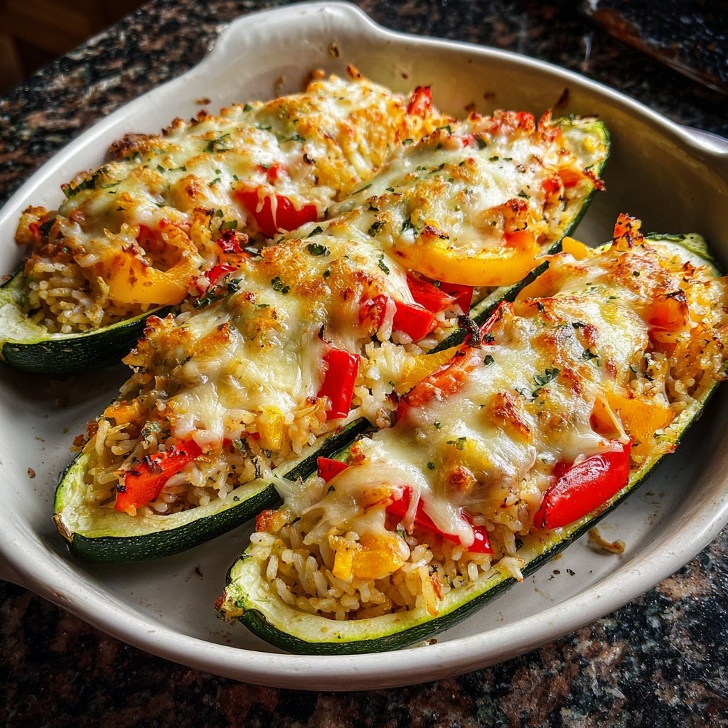 Baked Veggie Rice Stuffed Zucchini