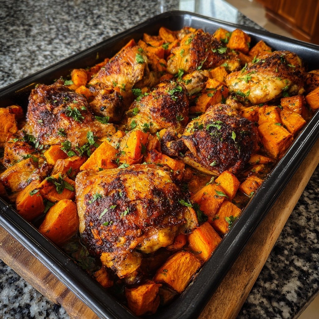 Sheet Pan Chicken With Sweet Potatoes