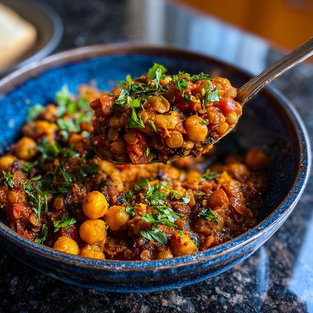 Healthy Crockpot Moroccan Lentil Chickpeas