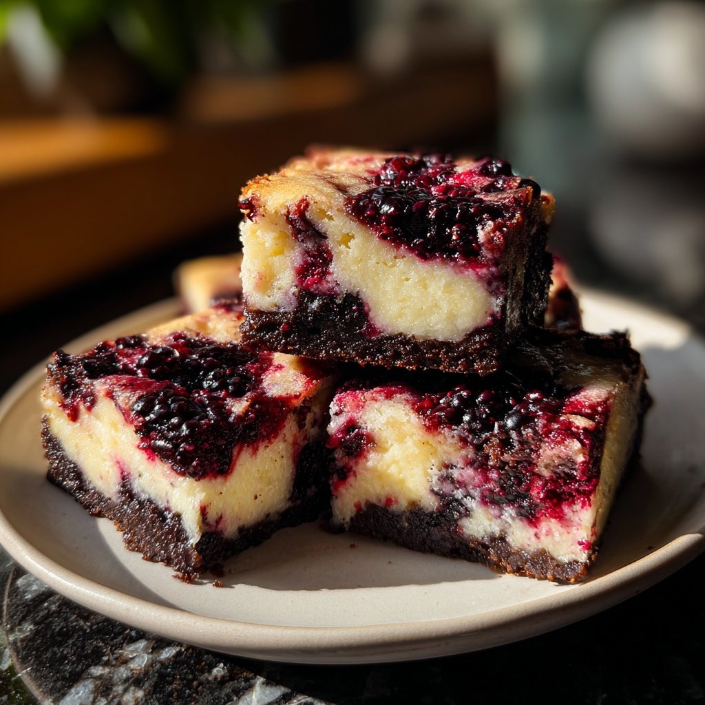 Cottage Cheese Brownies with Blackberry Swirl